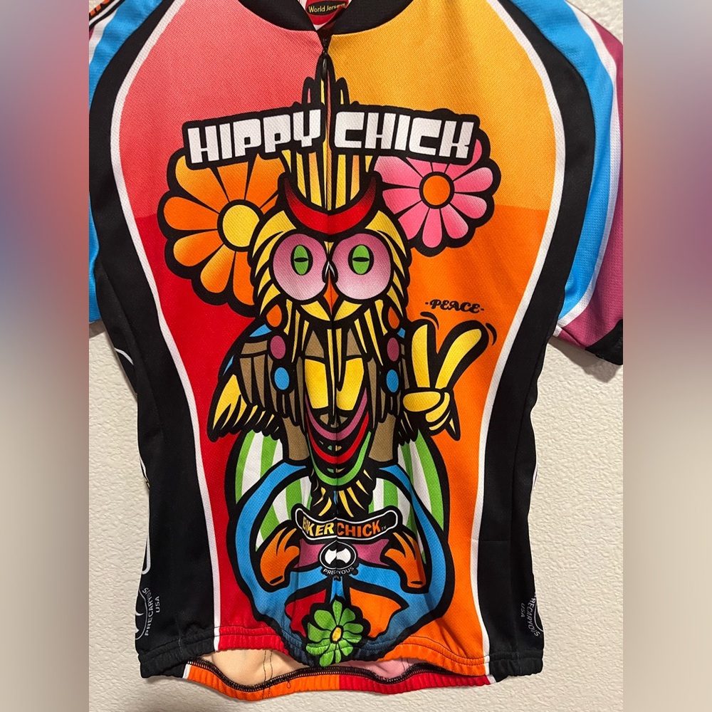 World Jerseys Biker Hippy Chick Zip Up Short Sleeve Active Top Groovy Size M - Picture 7 of 16